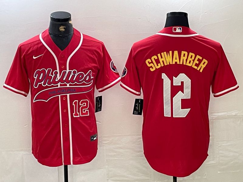 Men Philadelphia Phillies 12 Schwarber Red Jointly 2024 Nike MLB Jersey style 3